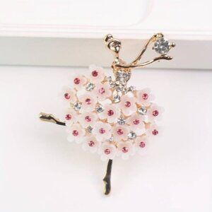 Ballet Girl Lovely Lady Floral Resin Rhinestones Women's Goldtoned Brooch Pin